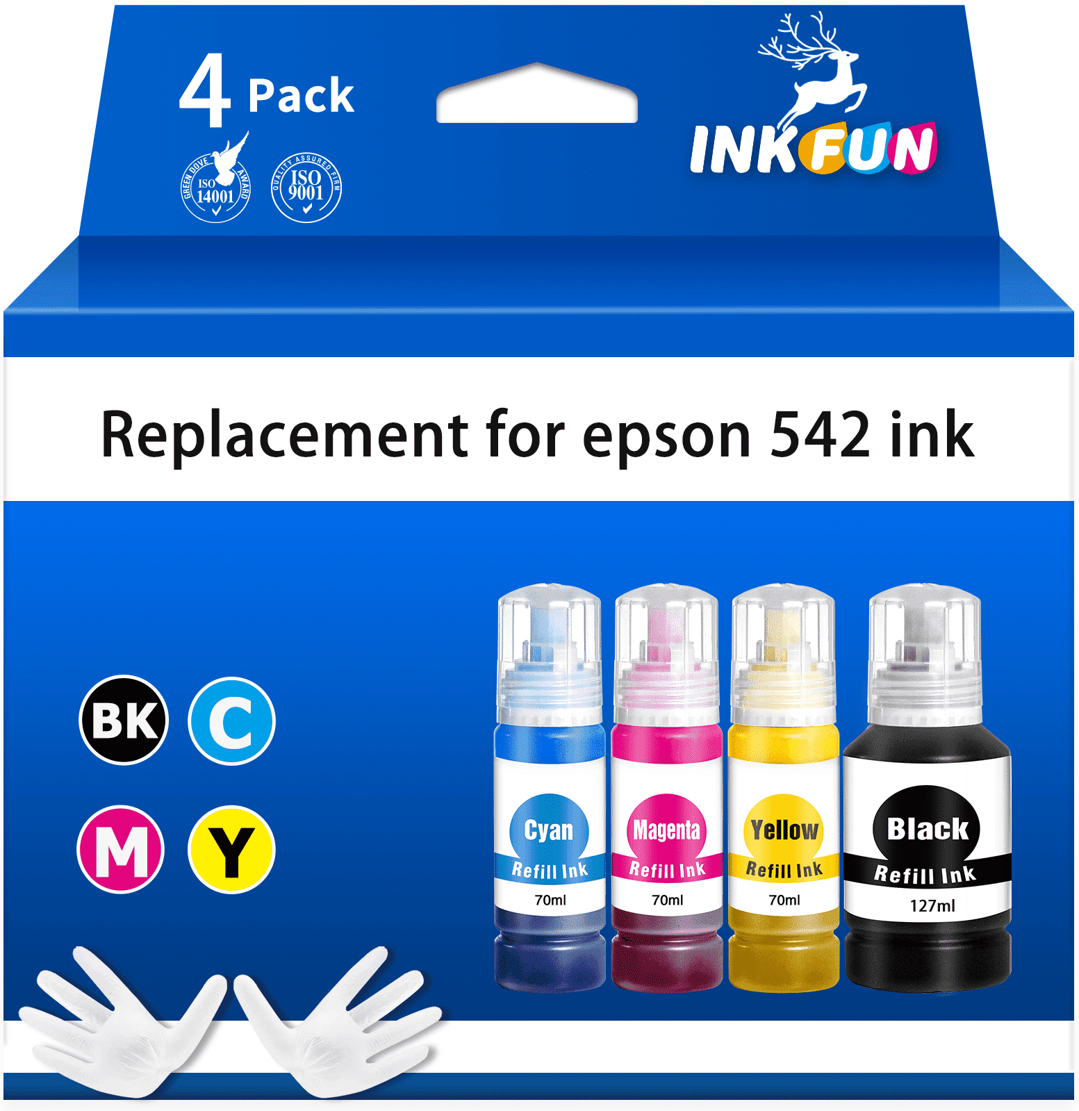 INKFUN Ink Bottle Replacement for Epson 542 T542 Refill Ink Bottle for Ecotank ET-5800 ET-5850 ET-16600 ET-16650 Printers (4 Pack, Black Cyan Magenta Yellow)