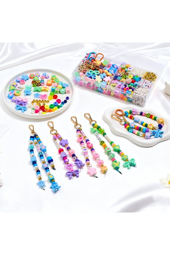 542 PCS Beaded Bag Charms Making Kit for Women, Keychain Making Kits Beads DIY Key Chain Bracelets Making Supply for Creative Jewelry Accessories - Craft Supplies Birthday Gifts for Women