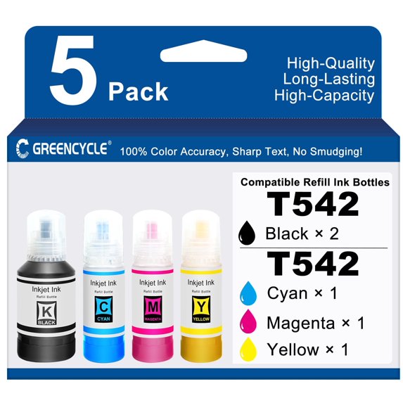 542 Refill Ink Bottles Replacement for T542 542 High Quality High Yield Ink Bottle Works with ET-5150 ET-5170 ET-5180 ET-5800 ET-5850 ET-5880 ET-16600 ET-16650 Printer (2BK/1C/1M/1Y)