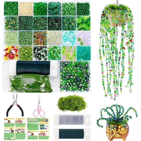 Beaded Plant Kit, 5422 Pcs Forever Plant with Green Glass Beads, Leaf Beads for Jewelry Making DIY Craft(RL 1 Set)