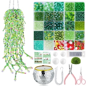 5422pcs Green Glass Beaded Plant Kit, Forever Beaded Succulent Making Set with 2 Flower Pots, Iridescent Leaf Beads for DIY Crafts & Jewelry