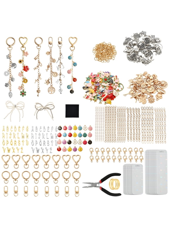 544 Pcs Gloss Keychain Making Kit,DIY Bag Charm Kit with Packaging Bags,Jewelry Making Supplies for DIY Lovers