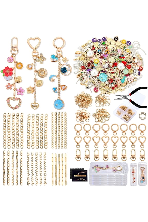 544 Pcs Lip Gloss Keychain Making Kit, DIY Craft Supplies with Charms, Keychains, Jump Rings, Lobster Clasps, Chains & Tools