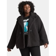 Time and Tru Women's and Women's Plus Teddy Double Breasted Jacket, Sizes XS-3X