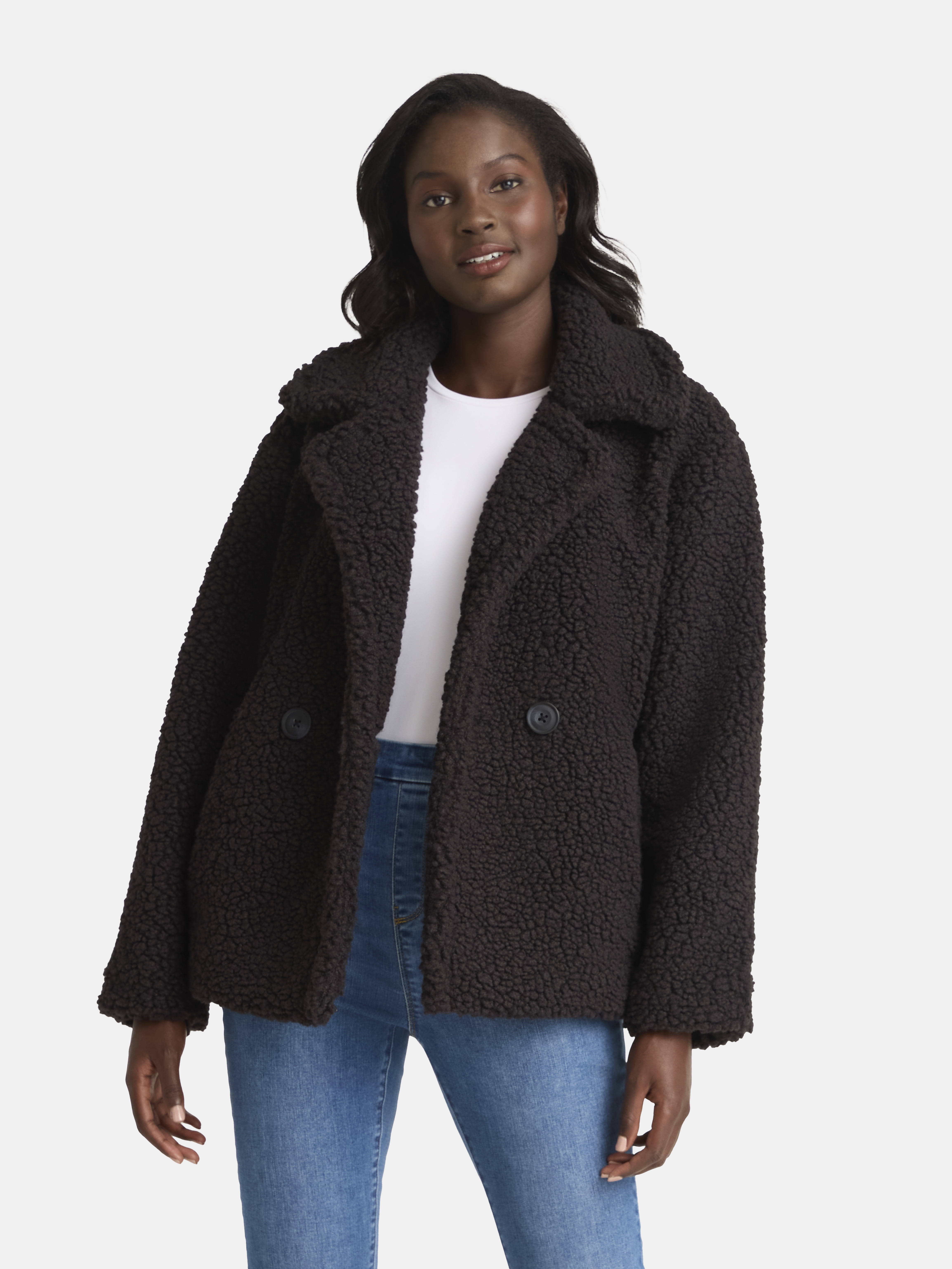 Women's and Women's Plus Teddy Double Breasted Jacket, Sizes XS-3X