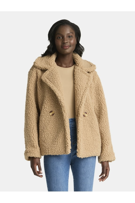 Women's and Women's Plus Teddy Double Breasted Jacket, Sizes XS-3X