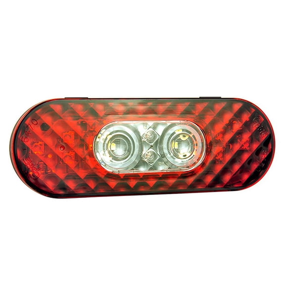 54672 - STT LAMP 6in RED/CLEAR LED OVAL W/INTGRTD BACK-UP MALE PIN - (1 EA)