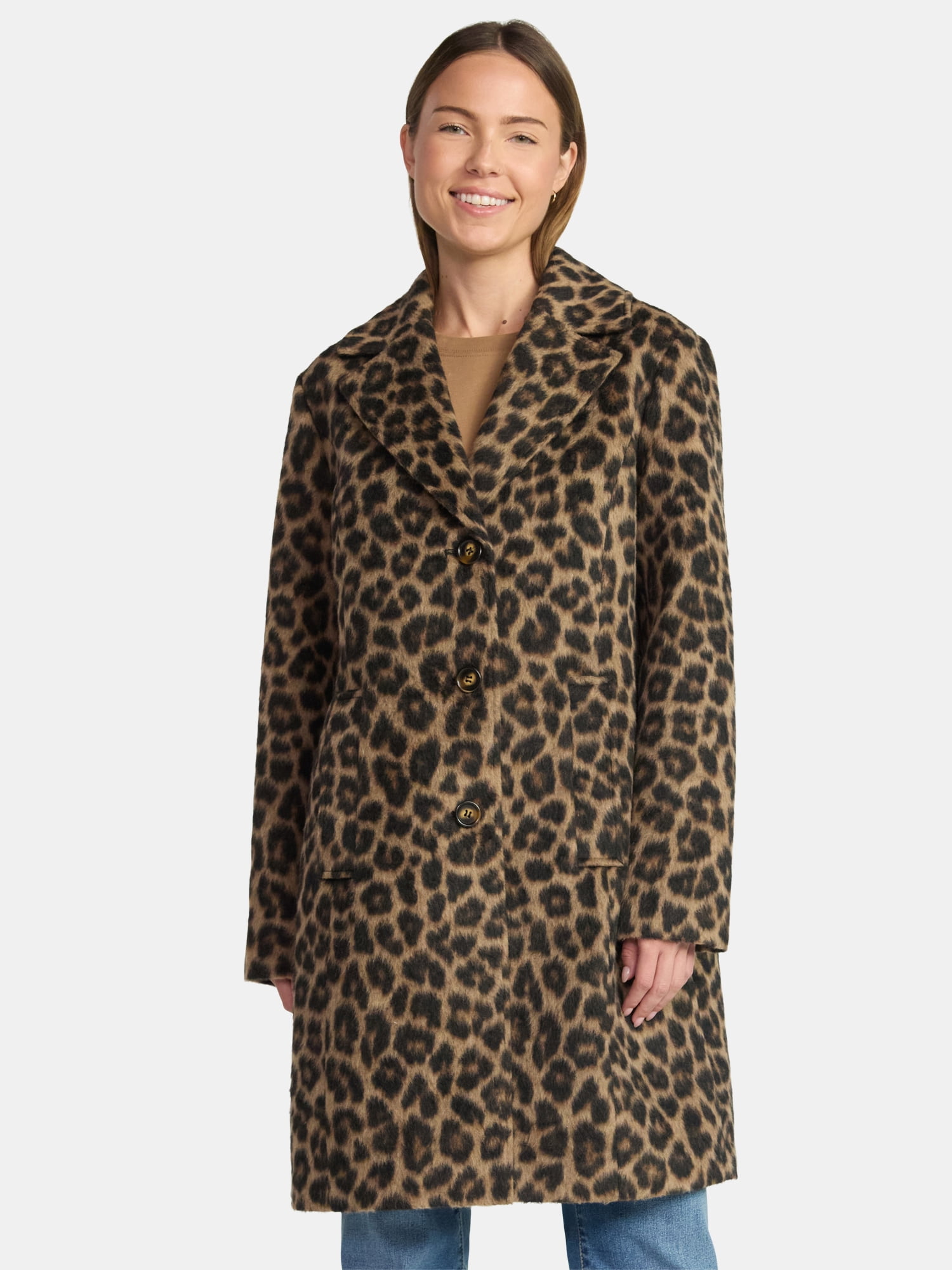 Time and Tru Women's and Women's Plus Faux Wool Boyfriend Coat, Sizes XS-2X