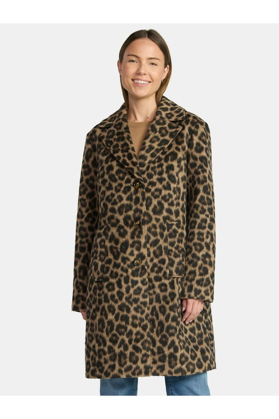 Women's and Women's Plus Faux Wool Boyfriend Coat, Sizes XS-2X