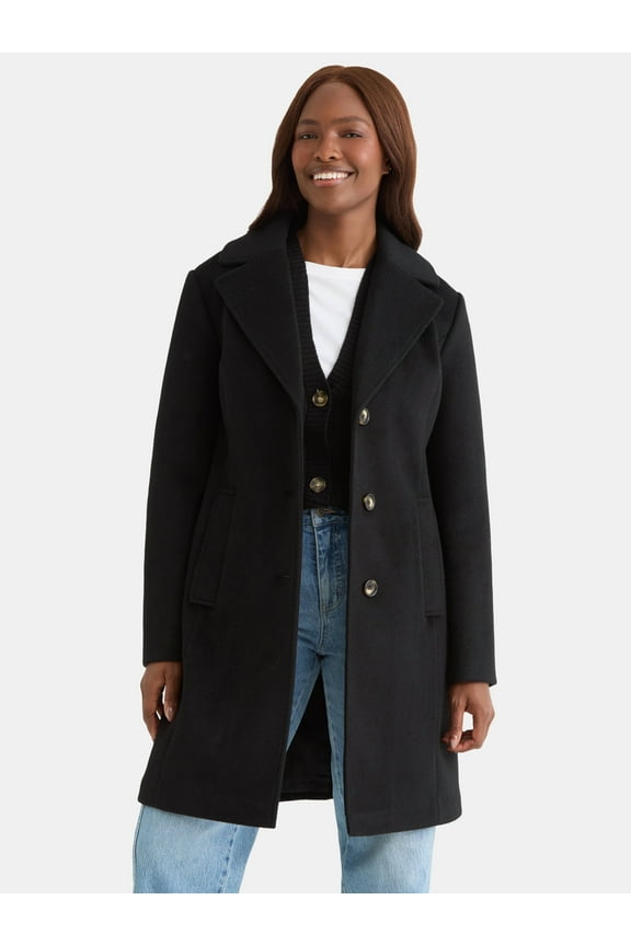 Women's and Women's Plus Faux Wool Boyfriend Coat, Sizes XS-2X