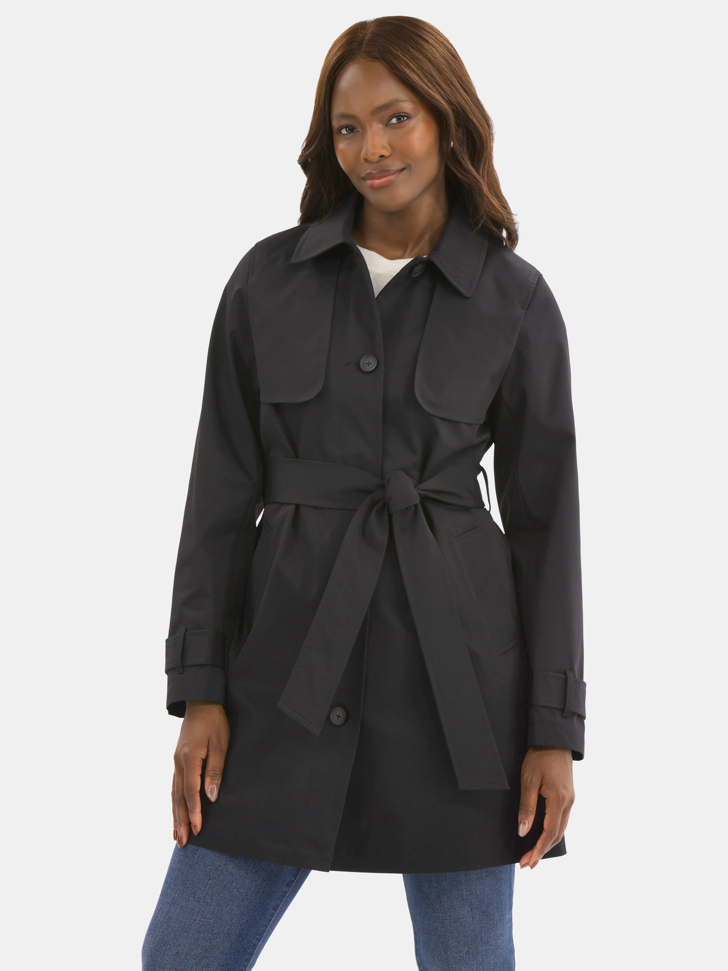Time and Tru Women's Belted Trench Coat, Midweight, Sizes XS