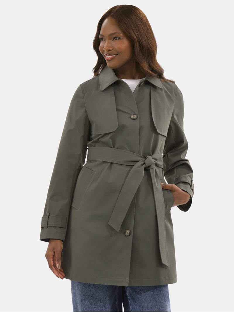 Time and Tru Women's Belted Trench Coat, Midweight, Sizes XS-2X