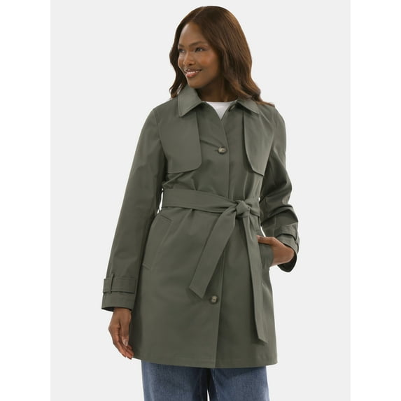 Time and Tru Women's Belted Trench Coat, Midweight, Sizes XS-2X