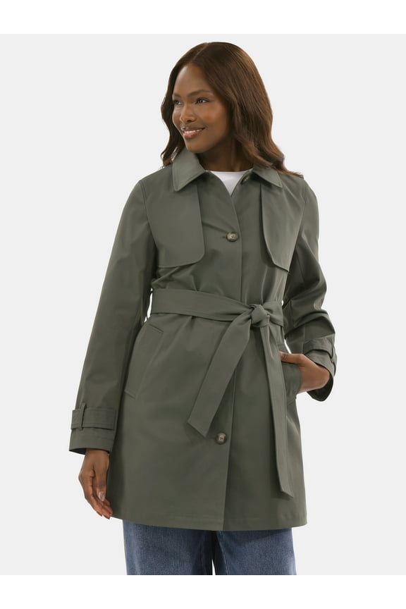 Women's Belted Trench Coat, Midweight, Sizes XS-2X