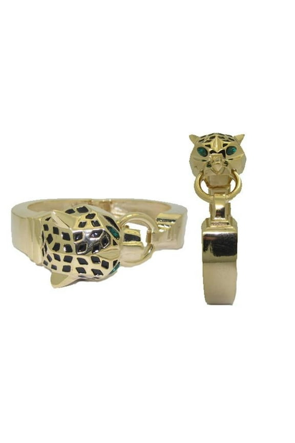 5493GD Hinged Gold Cat Bangle With Emerald Eyes
