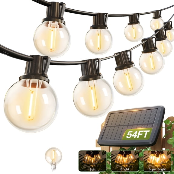 54FT Solar Lights Outdoor IP65 Waterproof, LED String Lights With Shatterproof G40 Dimmable Globe Bulb