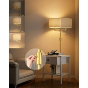 54IN Dimmable (Brightness Adjustable) End Table with Lamp Attached, Floor Lamp with Drawer and Shelf, 3000K E26 Bulb Included, 350° Rotatable Standing Lamps for Living Room-White