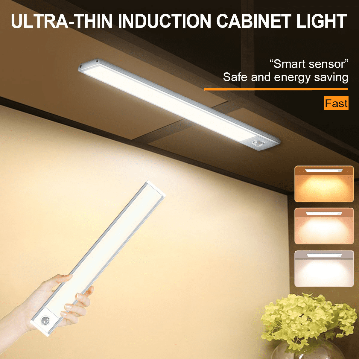 54LED Motion Sensor Under Cabinet Light, 11.8inch Closet Light 3 Color Temperature&Stepless Dimming, Wireless Rechargeable Battery, Magnetic Closet Lighting for Kitchen,Bedroom,Cupboard,Stairs-2 Pack