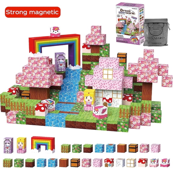 NCOSMOS 54PCS Magnet Blocks, Magnetic Building Block Toy for Kid 3+,Strong Magnetism,Montessori STEM Magnet Cube(Rainbow Unicorn)