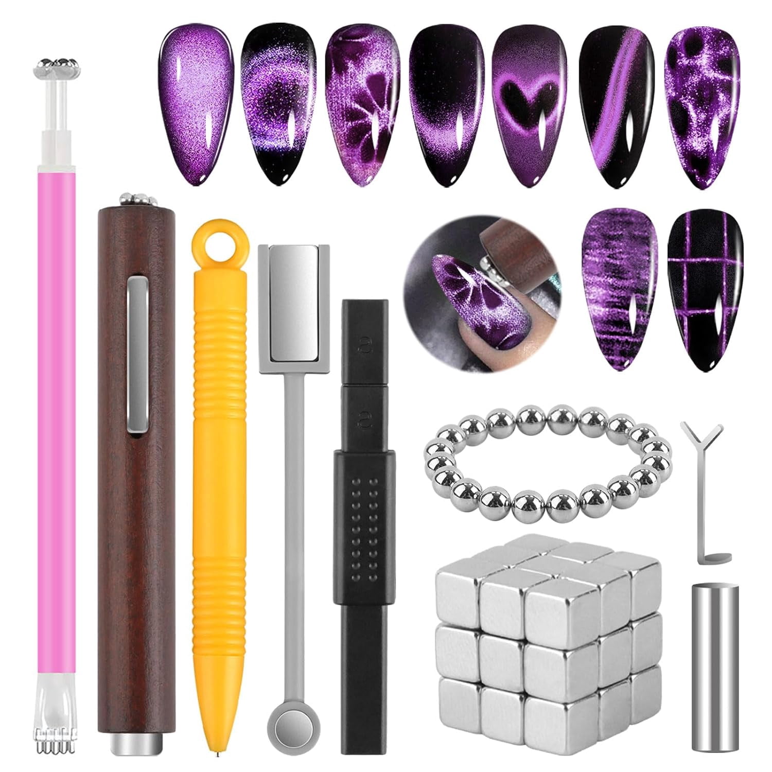 54PCS Cat Eye Gel Magnet Set for Nail, 3-in-1 Multi-Function Cat Eye ...
