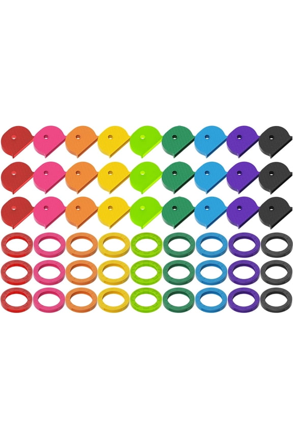54PCS Key Caps Covers Tags, Plastic Key Color Identifiers for Standard Flat House Keys(Not Suitable for Odd-Shaped Keys), Key Coding Rings in 9 Assorted Colors, 2 Styles