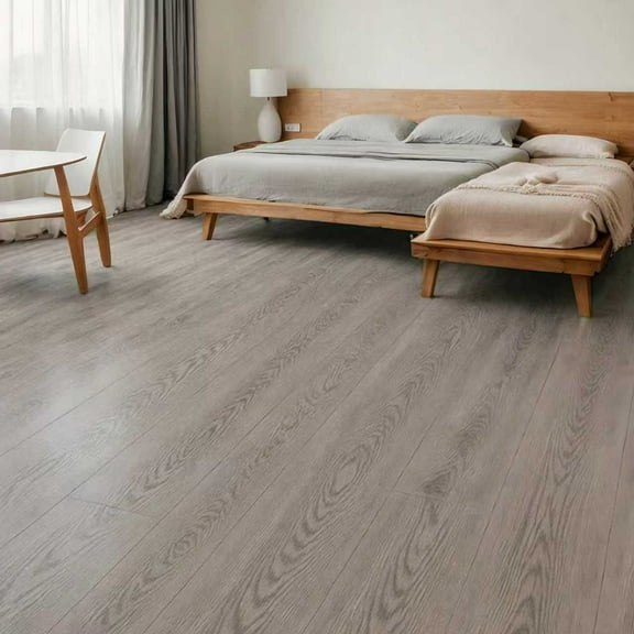 54PCS (covers 81 square feet), each tile , 36in × 6 in. Wood-grain design self-adhesive waterproof vinyl floor tiles, DIY decorative stickers—suitable for living room, bedroom, and office decoration.