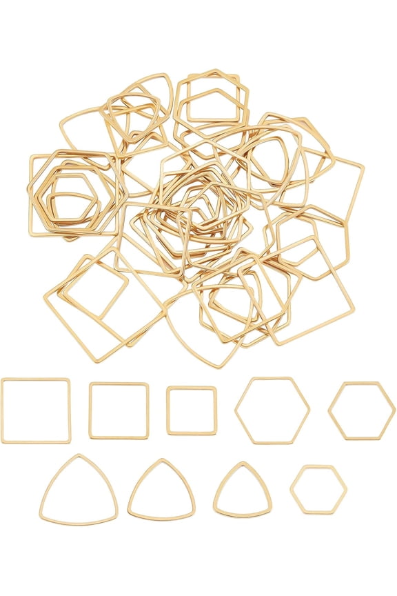 54Pcs 3 Styles 3 Sizes Stainless Steel Linking Rings Triangle Square Frames Connectors Golden Jewelry Charms Links Rings for Women Jewelry Making