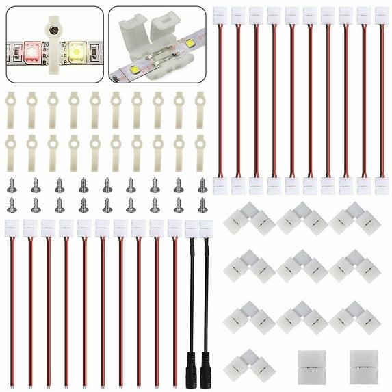 54Pcs 3528/2835 8Mm 2Pin Rgb Led Strip Light Connector Cable Kit