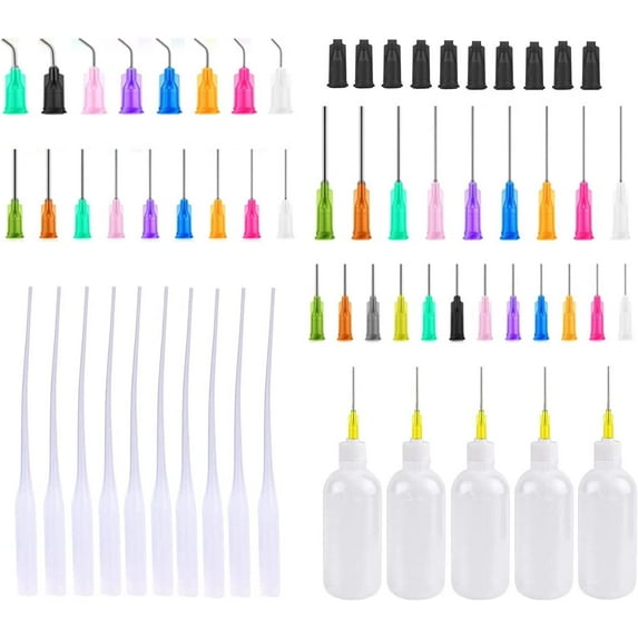 54Pcs 50ml Precision Tip Applicator Bottles Kit, Dispensers Applicator Bottles for Liquid, Glue Oil, Acrylic Paint 5 Squeeze Bottles, 5 Syringe Caps, 5 Glue Nozzles and 39 dispensing needles