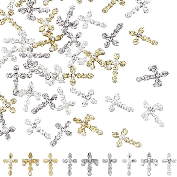 54Pcs 9 Style Zinc Alloy Rhinestone Cabochons Charm Nail Art Decoration Accessories 3D Metal Chain Buckle Nail Charms for Women DIY Beautiful Jewelry Cellphone Crafts