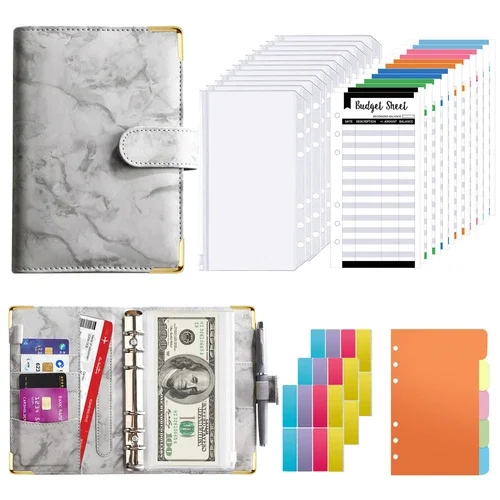 54Pcs A6 Money Budget Planner Binder With Zipper Envelopes Cash Budget Organizer