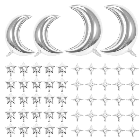 54Pcs Silver Moon Star Balloons, Foil Helium Moon Star Shaped Party Balloons Star Woodland Balloons for Sky Themed Backdrop Birthday Party Decorations Supplies