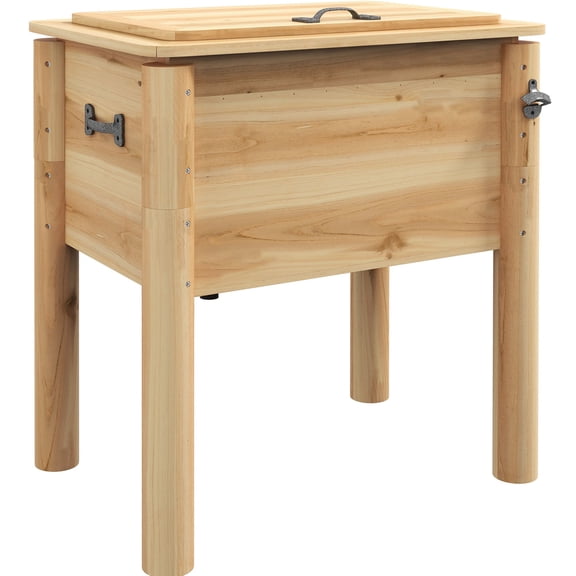 54Qt Outdoor Wood Beverage Chiller | For Poolside and Party Moments | Solid Wood with Convenient Opener | Ensures Long - Term Cold Drinks