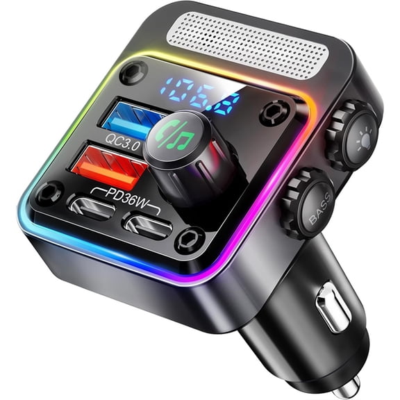 54W Bluetooth 5.3 Car Adapter with 4 Charging Ports,Wireless Radio FM Transmitter with Playe,Hands-Free Calling