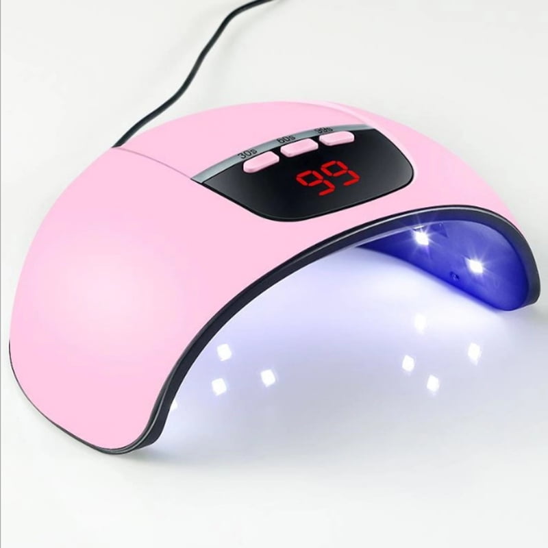 54W Plastic Nail Dryer LED UV Lamp for Curing Nail Gel Polish Fast-Dry USB Interface Pink 18x14x7cm