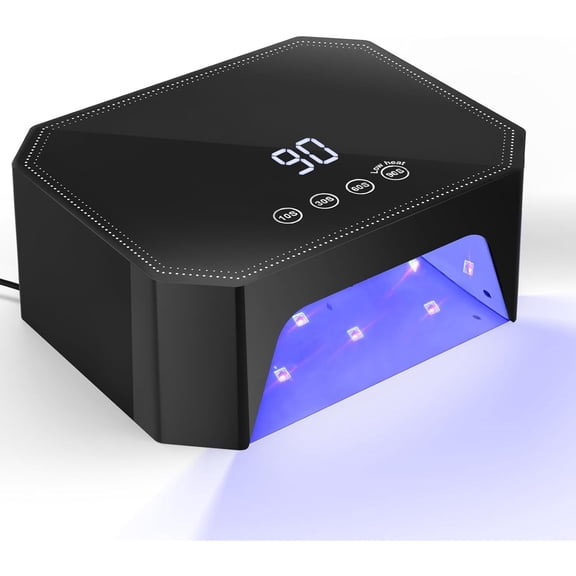 54W UV LED Nail Lamp  Plug-in Gel Nail Light with LCD Display, 4 Timers, Auto Sensor, Dual Wavelength, Nail Dryer for Home & Salon  Black