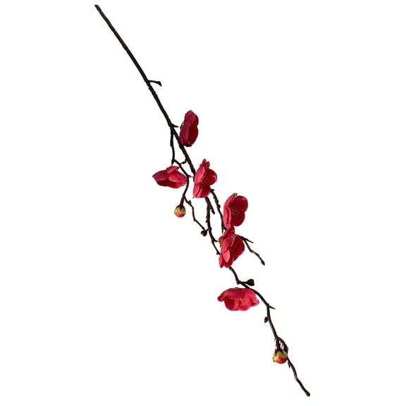54cm Single Branch Artificial Plum Blossom for Home Vase and Table, Fake Cherry Blossom Flower for Chinese New Year Decor, Realistic Silk Plant for Centerpiece, Rose Red