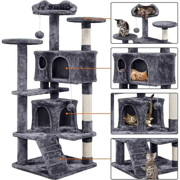 Cat Tree & Condo 54 inch Qualified Furniture Scratching Post Tower for Large & Kittens Pet House Play, Random Color Shipped