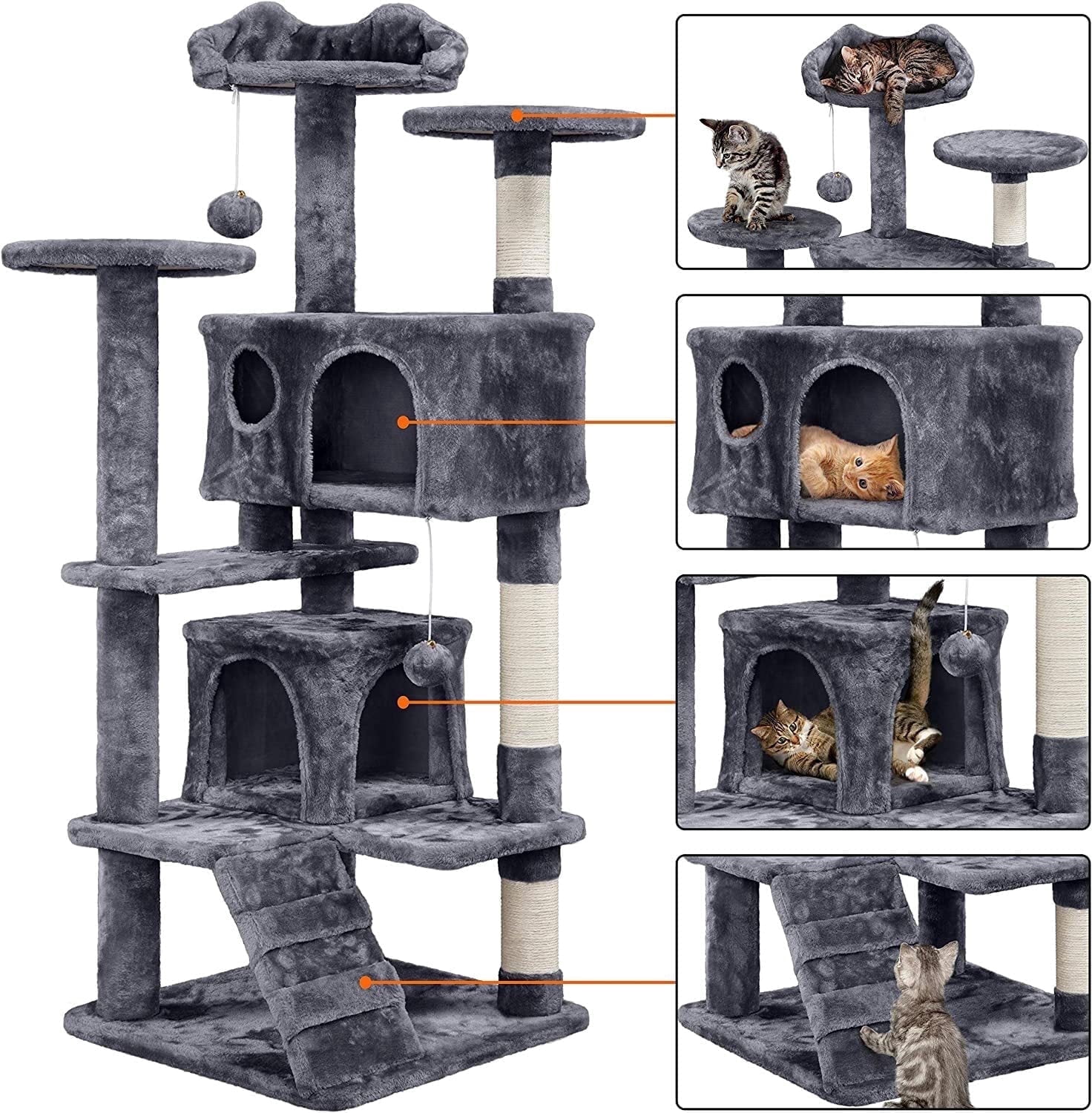 Cat Tree & Condo 54 inch Qualified Furniture Scratching Post Tower for Large & Kittens Pet House Play, Random Color Shipping