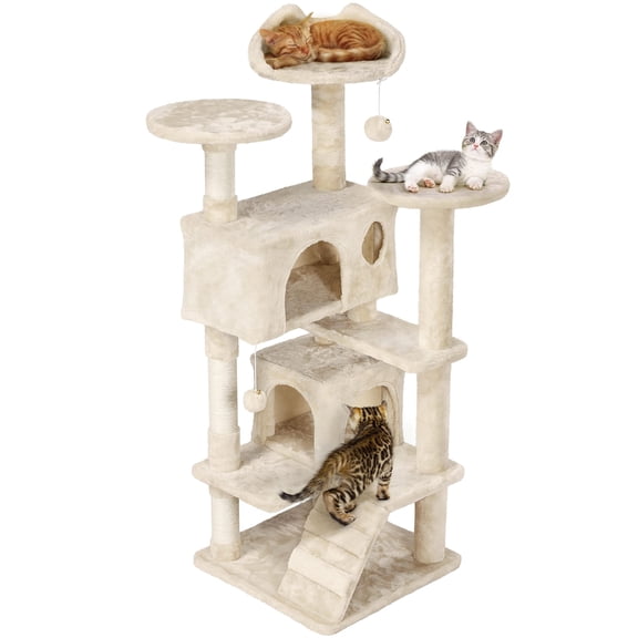 54in Cat Tree Tower with Large Condo Scratching Posts Perch, Multi-Level Cat Stand House Furniture for Kittens Small Medium Cats, Beige