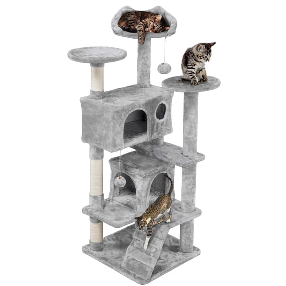 54in Cat Tower with Scratching Posts Large Condo Perch, Durable Cat Stand House for Kittens Small Medium Cats, Light Gray