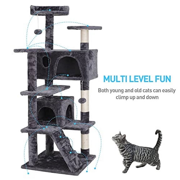 54in Cat Tree for Indoor Cats Multi-Level Condo Tower Bed Furniture Kitten Play House with Scratching Posts, Beige