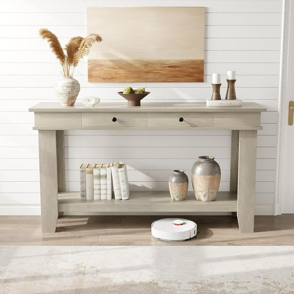 54in Console Table for Entryway - Farmhouse Entryway Table with Storage and Drawers,Entry Tables for Hallway Behind Couch Table Sofa Table,Gray