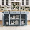 thumbnail image 1 of 54inch Large Kitchen Island with Rubber Wood Drop Leaf, Embossed Texture Rolling Kitchen Cart on 4 Wheels with 4 Doors and 3 Drawers, Kitchen Island with Storage for Kitchen, Dining Room,Grey Blue, 1 of 8
