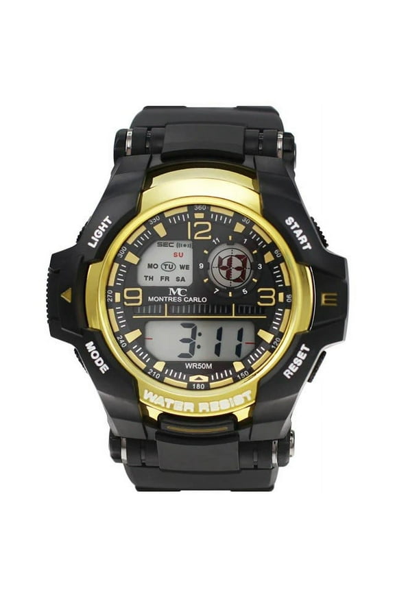 54mm Men's Women Sport Alarm Army Military Digital Waterproof Quartz Wrist Watch (Black/Gold)