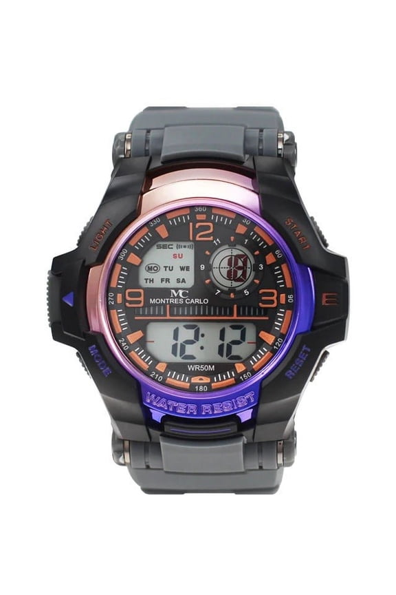 54mm Men's Women Sport Alarm Army Military Digital Waterproof Quartz Wrist Watch (Grey/Purple)