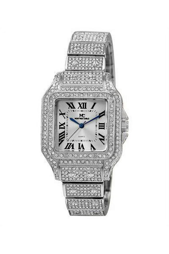 54mm Montres Carlo Men's Hip Hop Rapper Luxury 1.4k Stones Clubbing Wrist Watch (Silver)