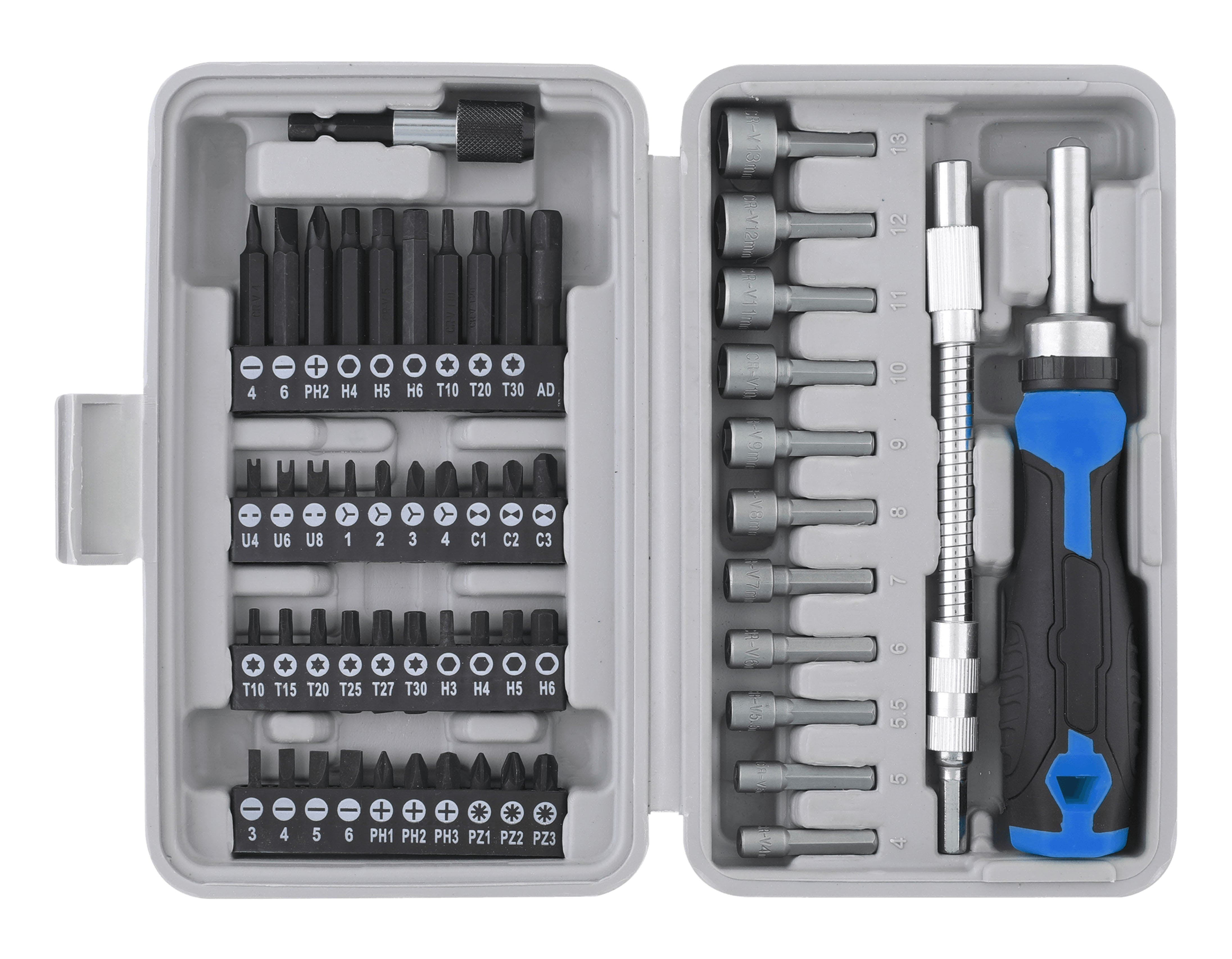 Apollo Tools 54pc 1/4" Screwdriver and  Nut Driver Bit Set - Complete Home Tool Set DT9025 Blue/Gray