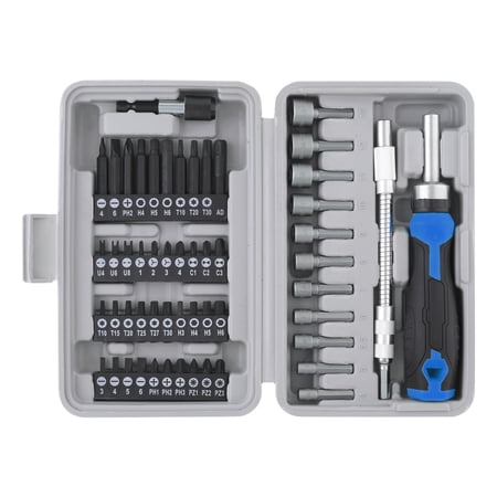 Apollo Tools 54pc 1/4" Screwdriver and Nut Driver Bit Set - Complete Home Tool Set DT9025 Blue/Gray