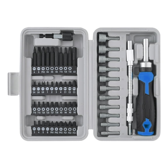 Apollo Tools 54pc 1/4" Screwdriver and  Nut Driver Bit Set - Complete Home Tool Set DT9025 Blue/Gray
